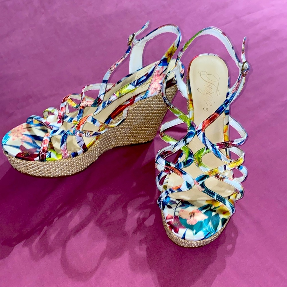 Fergie wedges multi colored flower print